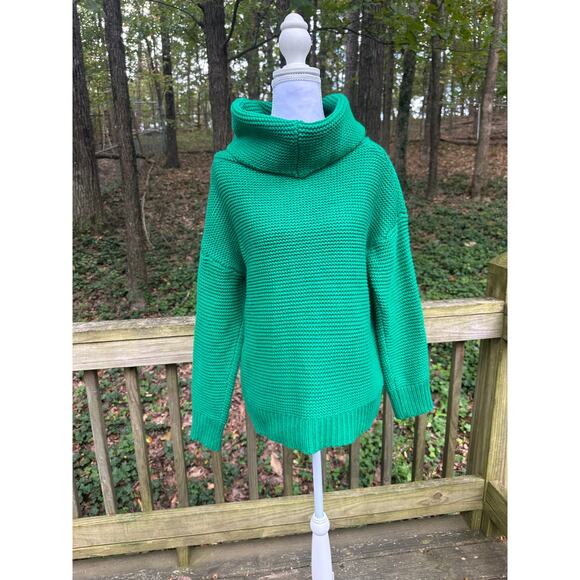 Source Unknown Sweaters - VICI Small Green Textured Knit Turtleneck Cotton Cabincore Preppy Sweater